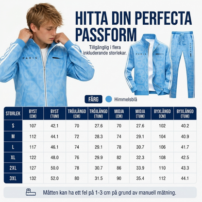 Herrset med hel dragkedja: jacka och byxor med geometriskt tryck