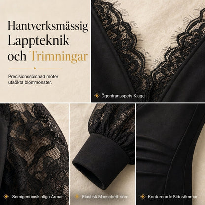 Långärmad topp i spets med djup V-ringning för kvinnor