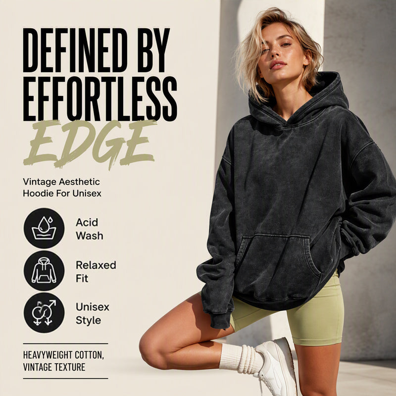 ⌛Tidsbegränsat erbjudande – Unisex-hoodie i avslappnad stil, oversized, med acid wash-effekt