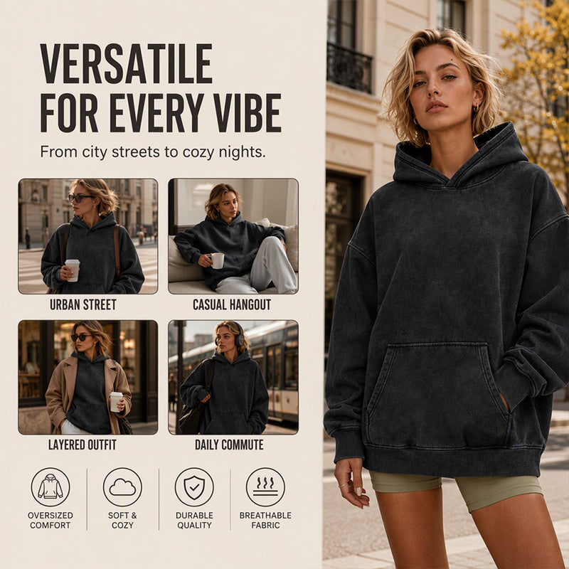 ⌛Tidsbegränsat erbjudande – Unisex-hoodie i avslappnad stil, oversized, med acid wash-effekt
