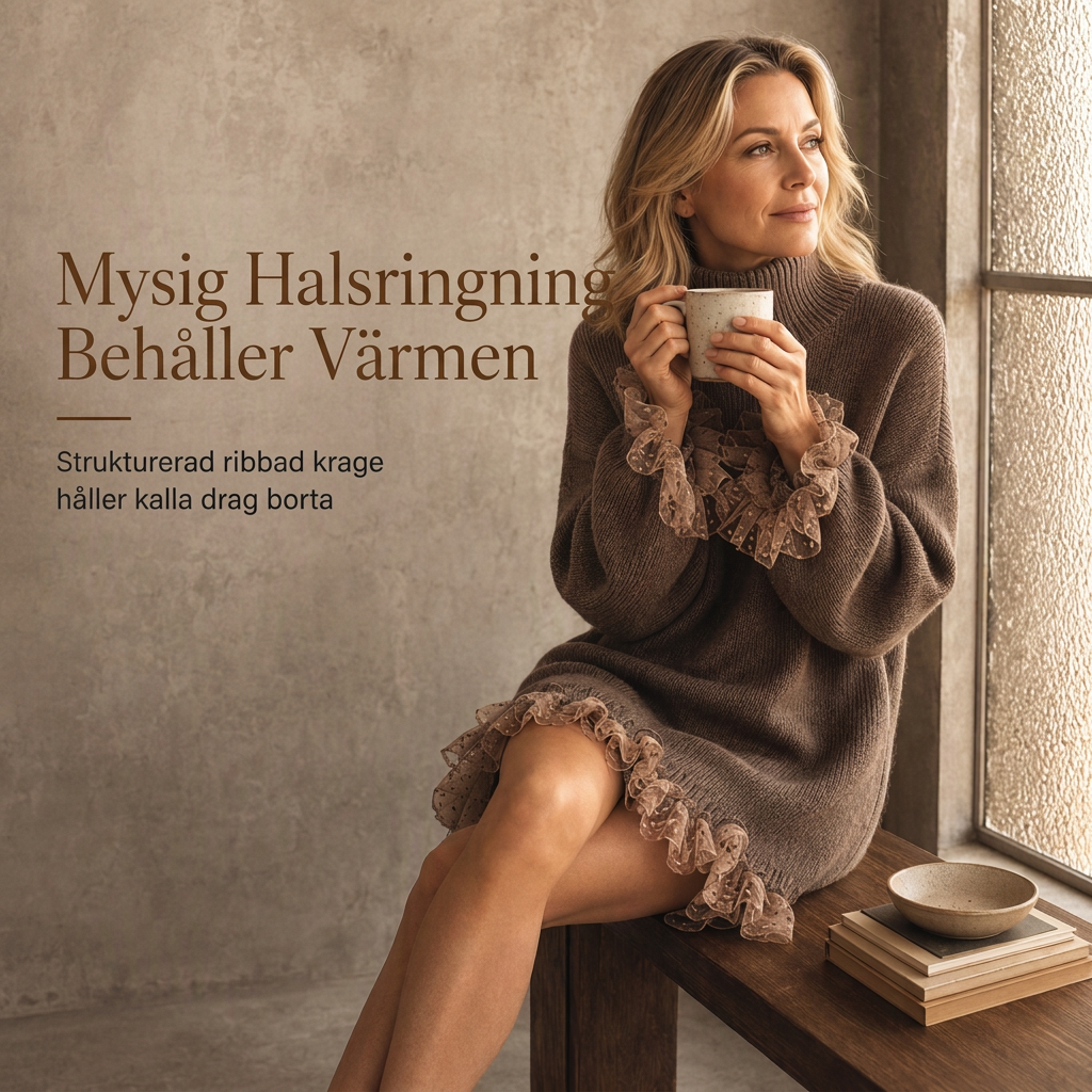 ✈️Fri frakt🔥 50 % RABATT UNDER BEGRÄNSAD TID! 👗 Oversize-tröjklänning med hög krage och volanger i tyll – varm, feminin och elegant ✨