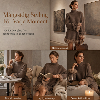 ✈️Fri frakt🔥 50 % RABATT UNDER BEGRÄNSAD TID! 👗 Oversize-tröjklänning med hög krage och volanger i tyll – varm, feminin och elegant ✨