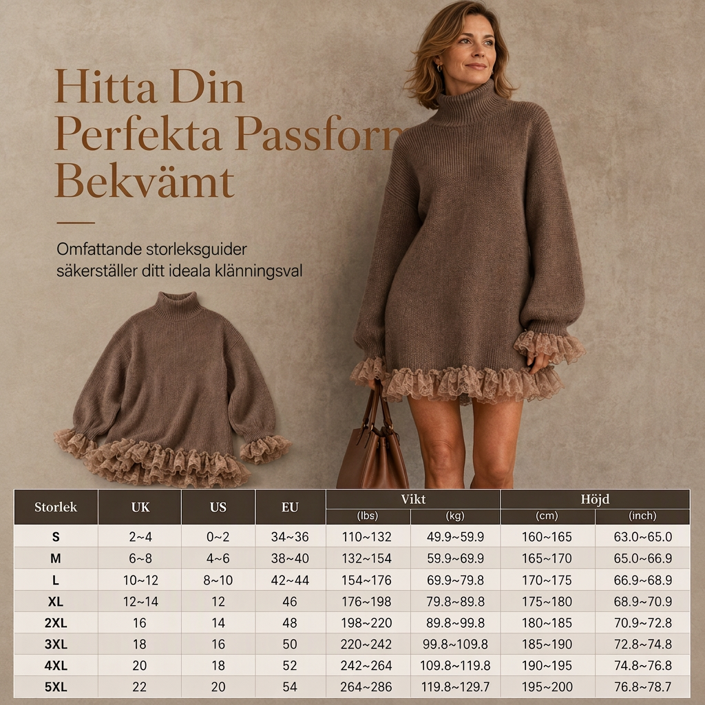 ✈️Fri frakt🔥 50 % RABATT UNDER BEGRÄNSAD TID! 👗 Oversize-tröjklänning med hög krage och volanger i tyll – varm, feminin och elegant ✨