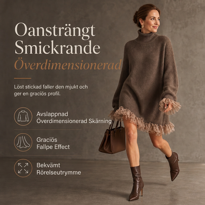 ✈️Fri frakt🔥 50 % RABATT UNDER BEGRÄNSAD TID! 👗 Oversize-tröjklänning med hög krage och volanger i tyll – varm, feminin och elegant ✨