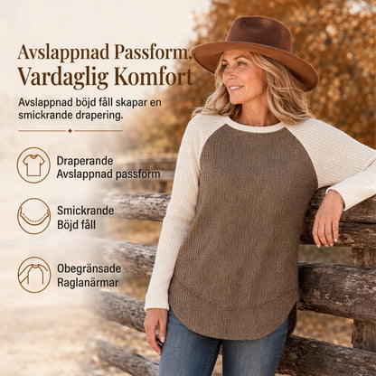 🔥Populär produkt! ✨Raglan-tröja med långa ärmar i western- och ranchstil för damer, i strukturerat våffelstickat tyg och med rundad nederkant