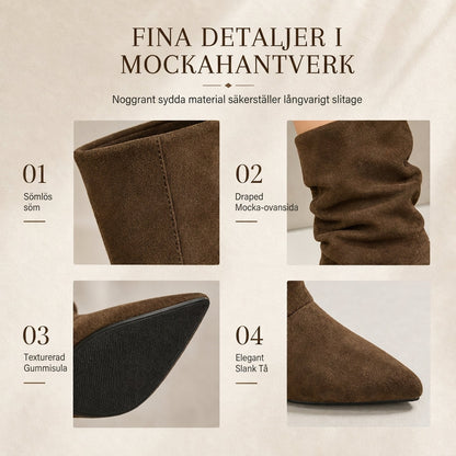 Kvinnliga stöövlar med spetsig tå och stilettklack, ankelhög
