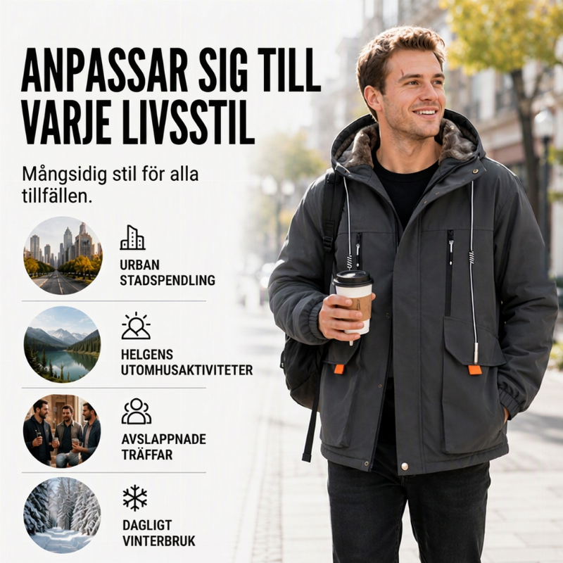 ✈️Fri frakt🎉 Nyhet! 🧥 Herrparkas med huva och mjukt foder – varm, bekväm och skyddar mot kyla, perfekt för höst och vinter. ✨