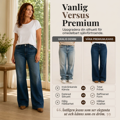 Högt midjade, bredbenta stretchjeans för kvinnor
