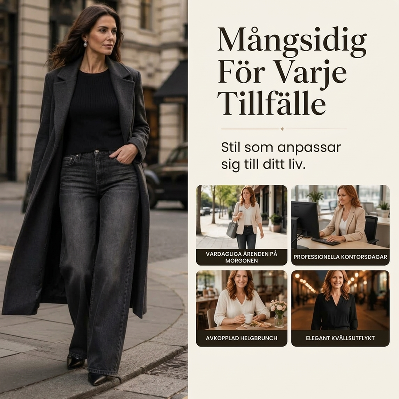 Högt midjade, bredbenta stretchjeans för kvinnor