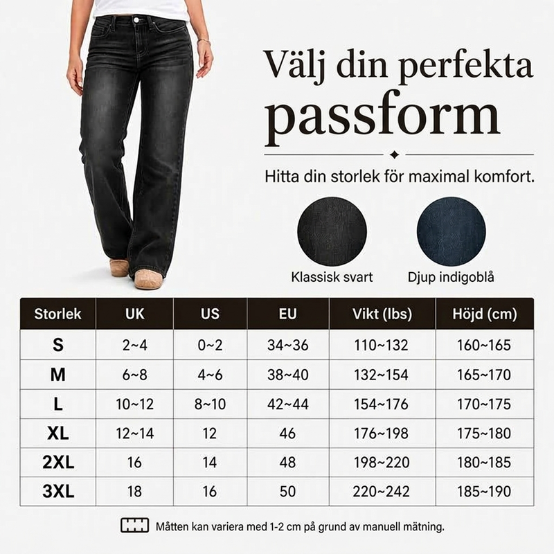 Högt midjade, bredbenta stretchjeans för kvinnor