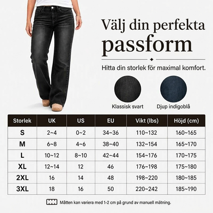 Högt midjade, bredbenta stretchjeans för kvinnor