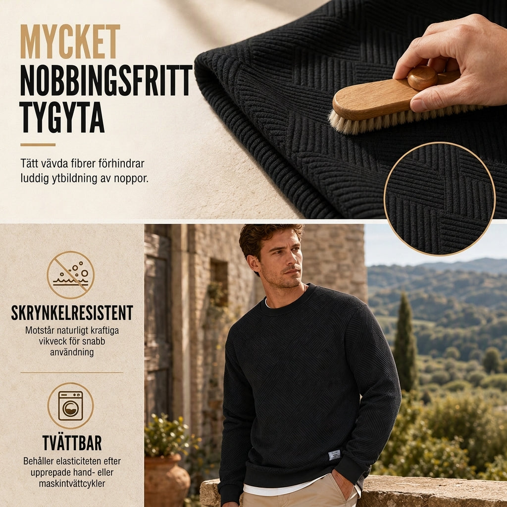 Herrtröja med långa ärmar, rund hals och tjockare jacquardmönster