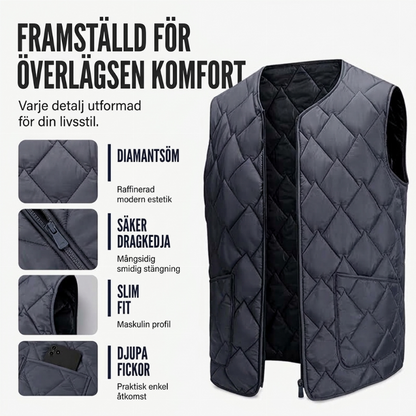 Varmt vinterväst i diamantkviltat tyg för män
