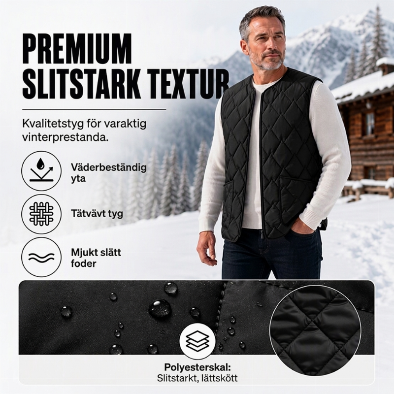 Varmt vinterväst i diamantkviltat tyg för män