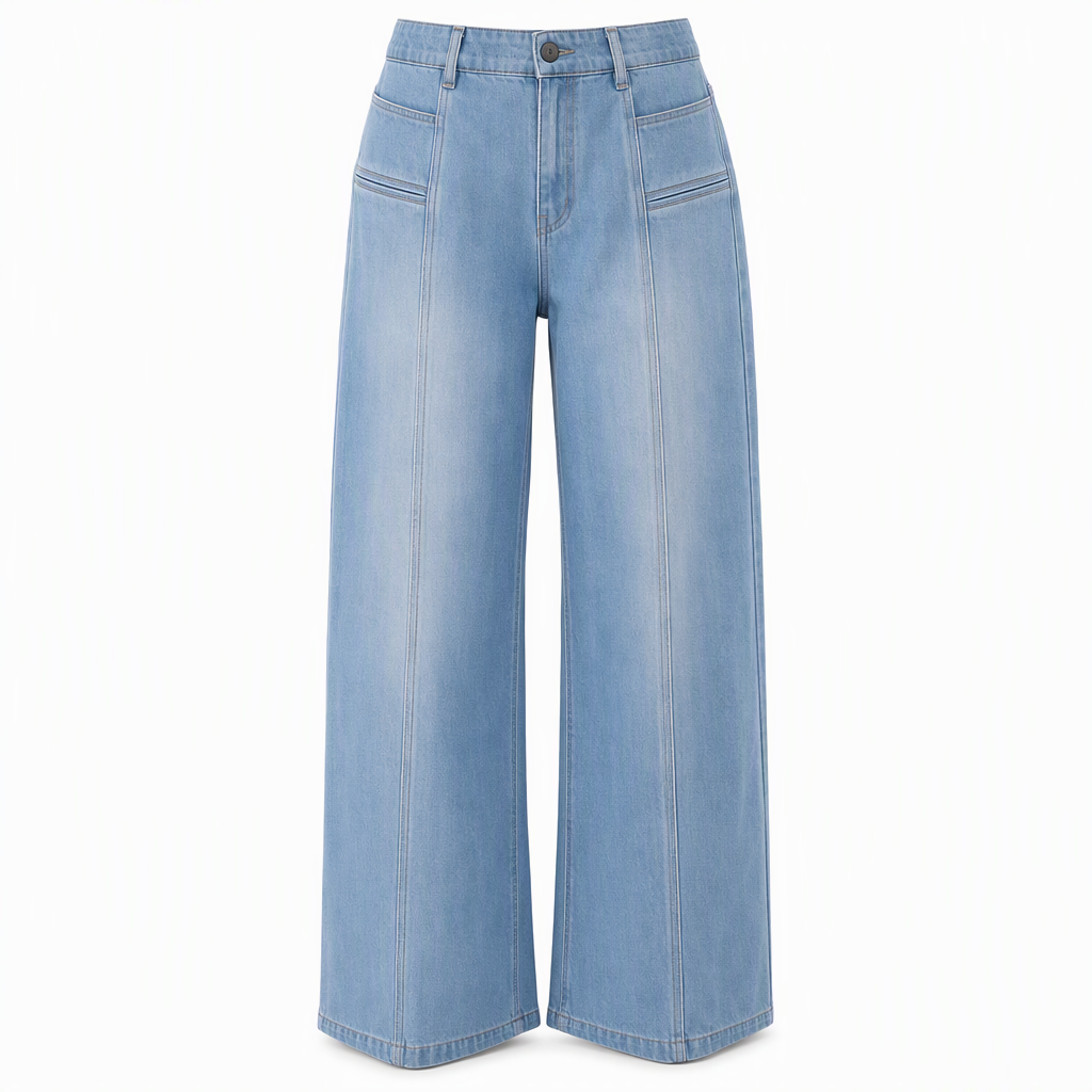 Jeansbyxor för damer med hög midja och vida ben
