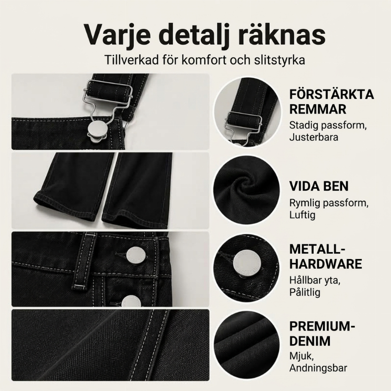 📢🎉50 % rabatt!!!🛍️✨Dammjeans med vida ben och hängslen, med fickor