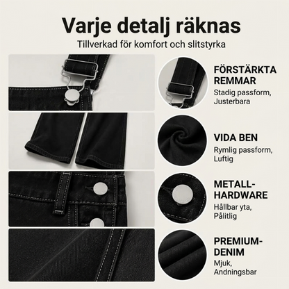 📢🎉50 % rabatt!!!🛍️✨Dammjeans med vida ben och hängslen, med fickor