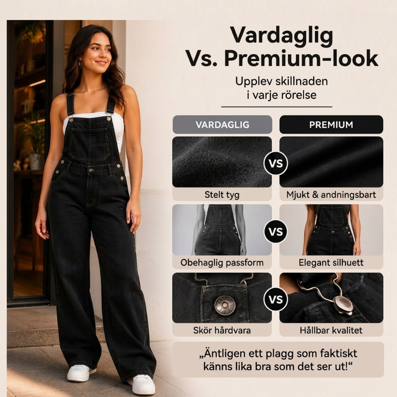 📢🎉50 % rabatt!!!🛍️✨Dammjeans med vida ben och hängslen, med fickor
