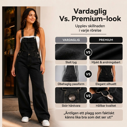 📢🎉50 % rabatt!!!🛍️✨Dammjeans med vida ben och hängslen, med fickor