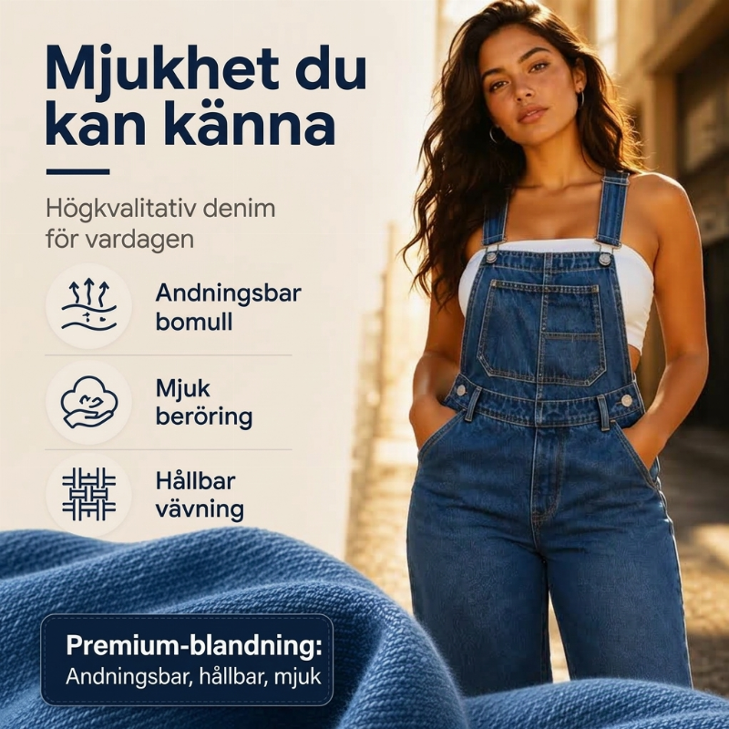 📢🎉50 % rabatt!!!🛍️✨Dammjeans med vida ben och hängslen, med fickor