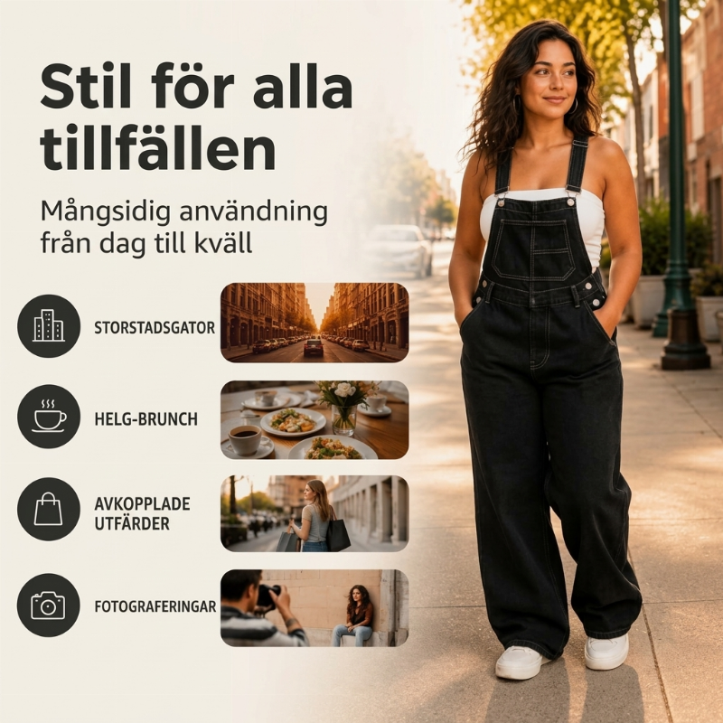 📢🎉50 % rabatt!!!🛍️✨Dammjeans med vida ben och hängslen, med fickor