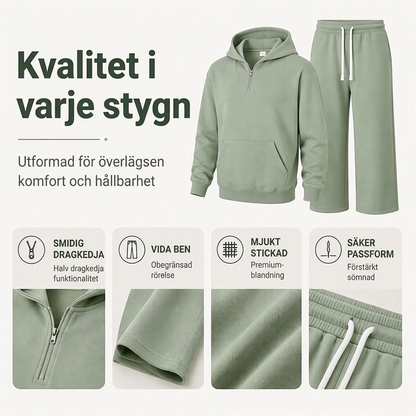 Lösning för män: Halv-zip huvtröja med bredbyxor i avslappnad stil