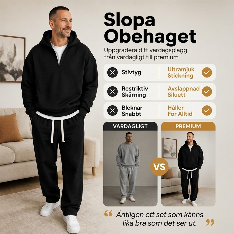 Lösning för män: Halv-zip huvtröja med bredbyxor i avslappnad stil