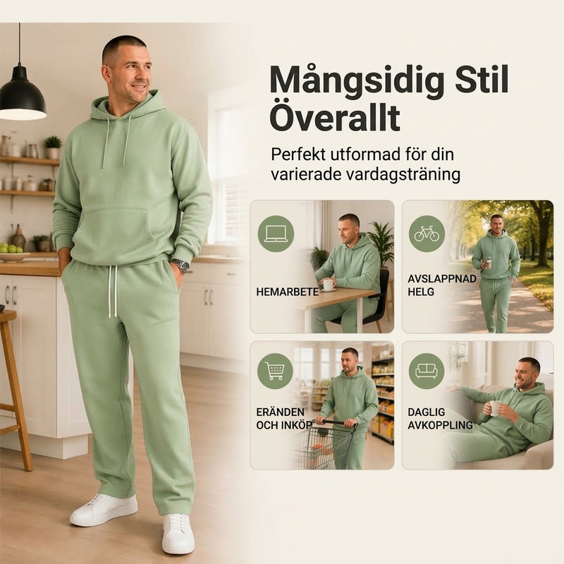 Lösning för män: Halv-zip huvtröja med bredbyxor i avslappnad stil