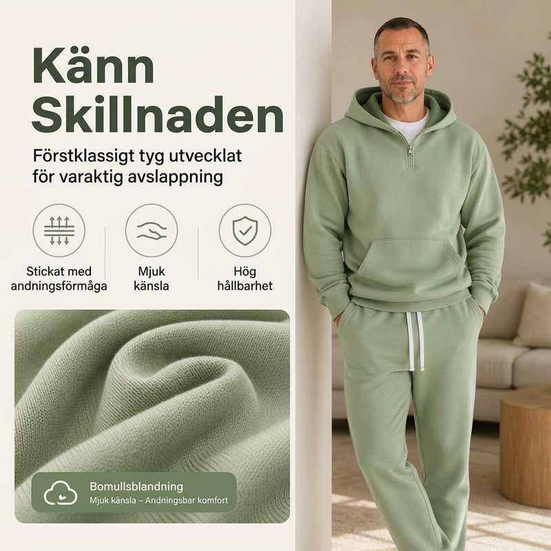 Lösning för män: Halv-zip huvtröja med bredbyxor i avslappnad stil