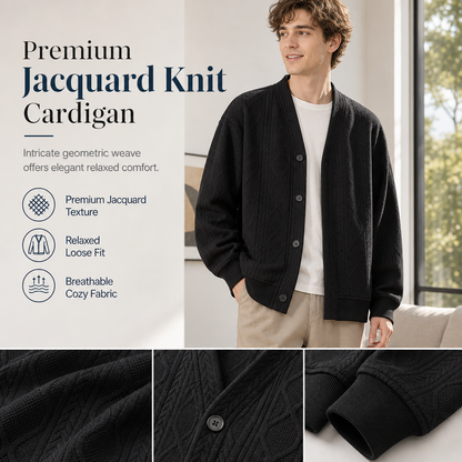 Jacquardstickad kofta med lös passform för män
