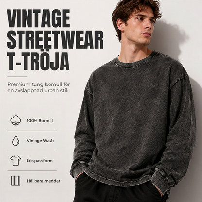 Vintagetvättad långärmad t-shirt