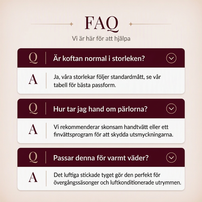 Kvinnig stickad kofta med pärlbroderi