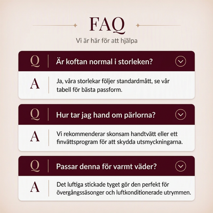 Kvinnig stickad kofta med pärlbroderi