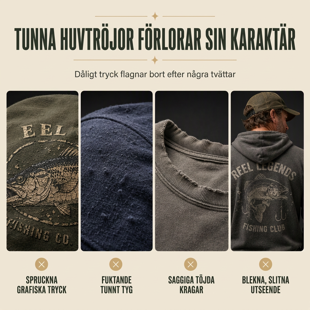 Herr retro fiske-grafisk luvtröja, avslappnad passform, mjuk fleece-sweatshirt i blandad bomull med kängficka