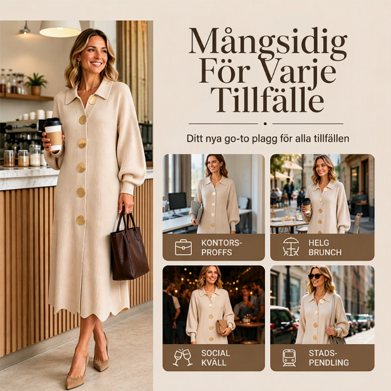 🌸 Ny kollektion — Maxiklänning för damer i ribbstickat tyg med lanternärmar ✨ elegant, flödande passform som passar till alla tillfällen