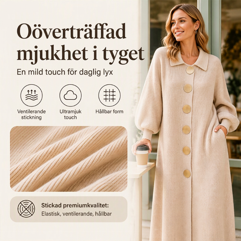 🌸 Ny kollektion — Maxiklänning för damer i ribbstickat tyg med lanternärmar ✨ elegant, flödande passform som passar till alla tillfällen