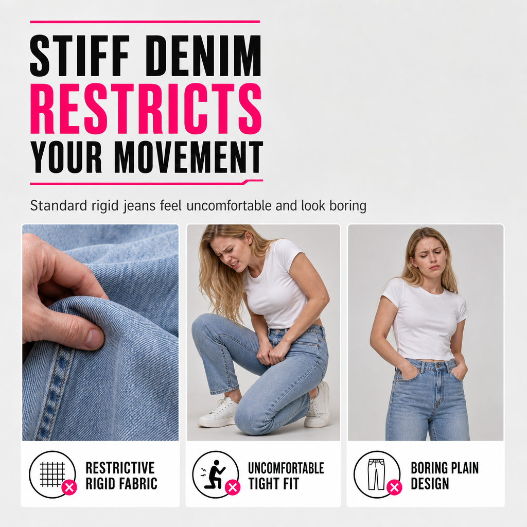 Jeans för damer i slitna, trasiga, raka modeller