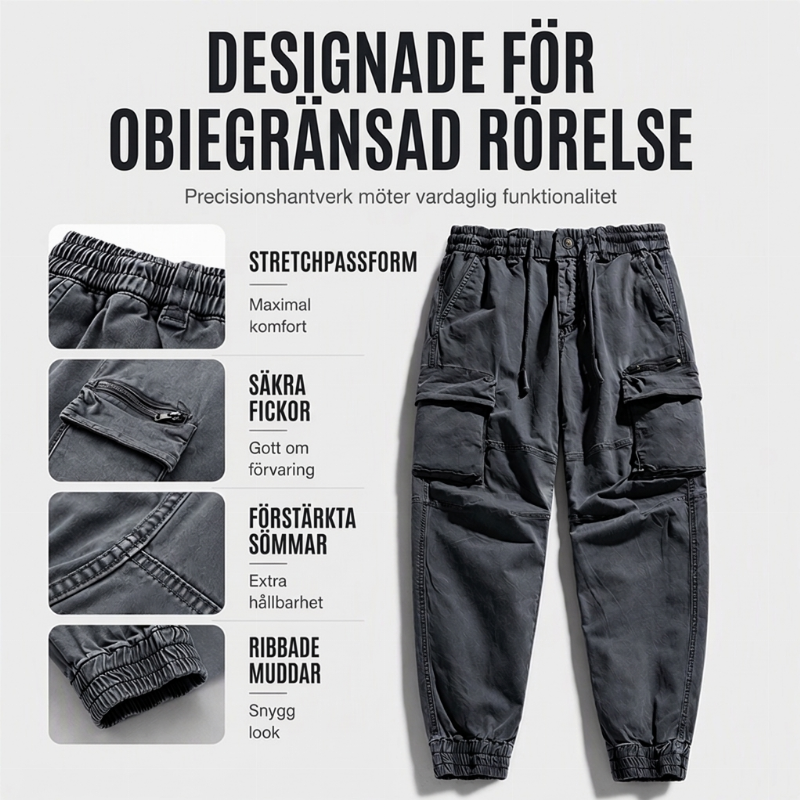 Flerfickiga joggingbyxor i cargostil för män