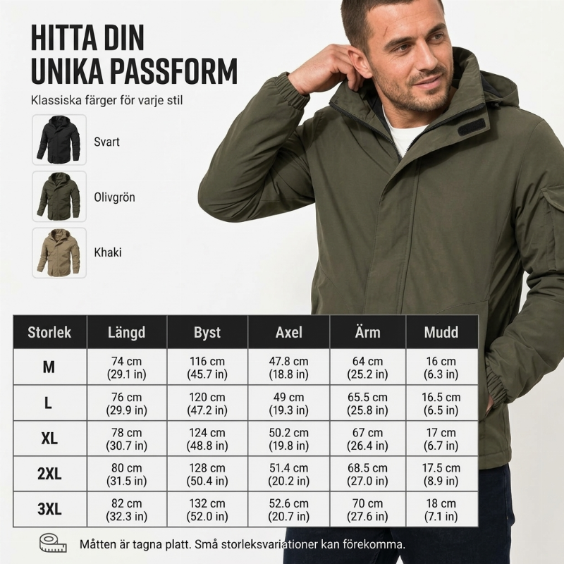 Vindtät herrjacka med huva för utomhusbruk
