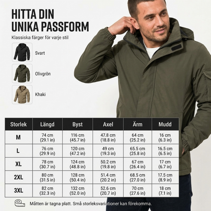 Vindtät herrjacka med huva för utomhusbruk