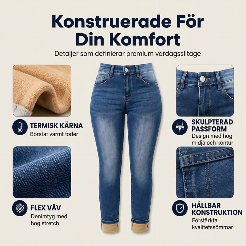 🥰 Perfekt för kallt väder ❄️ Damjeans i stretch med fleecefoder och hög midja