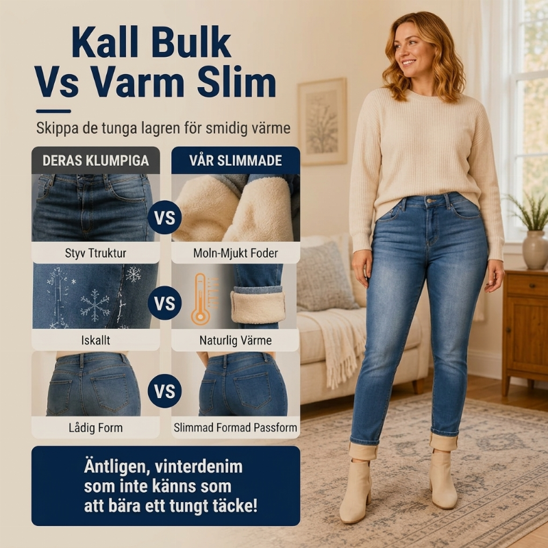 🥰 Perfekt för kallt väder ❄️ Damjeans i stretch med fleecefoder och hög midja