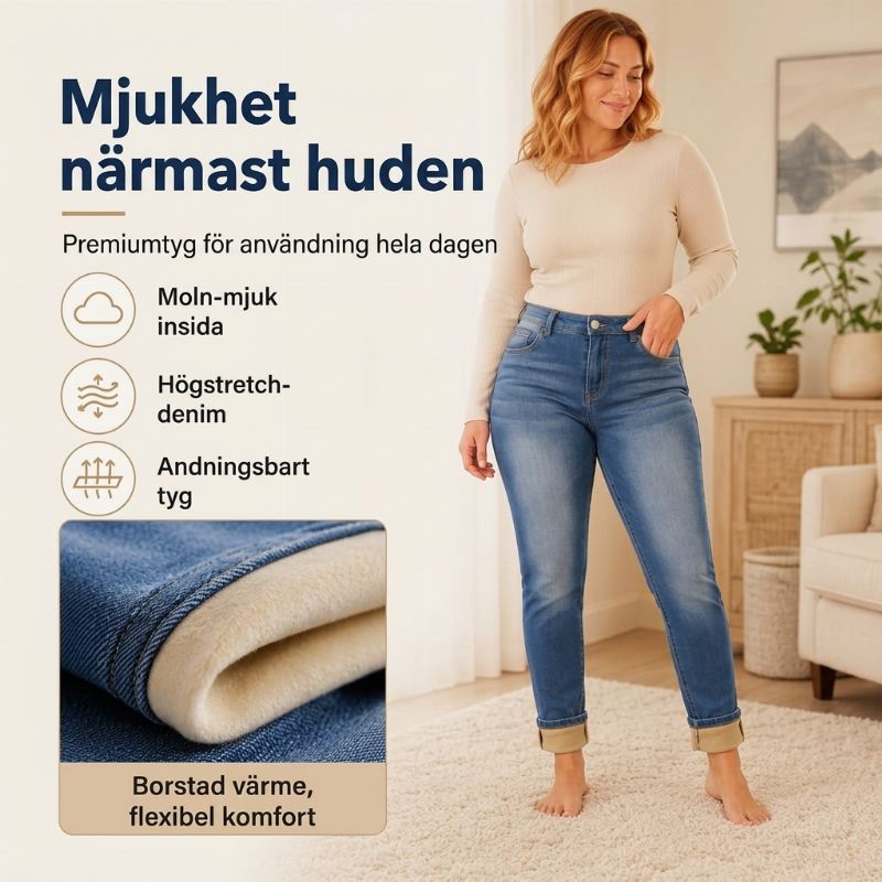 🥰 Perfekt för kallt väder ❄️ Damjeans i stretch med fleecefoder och hög midja
