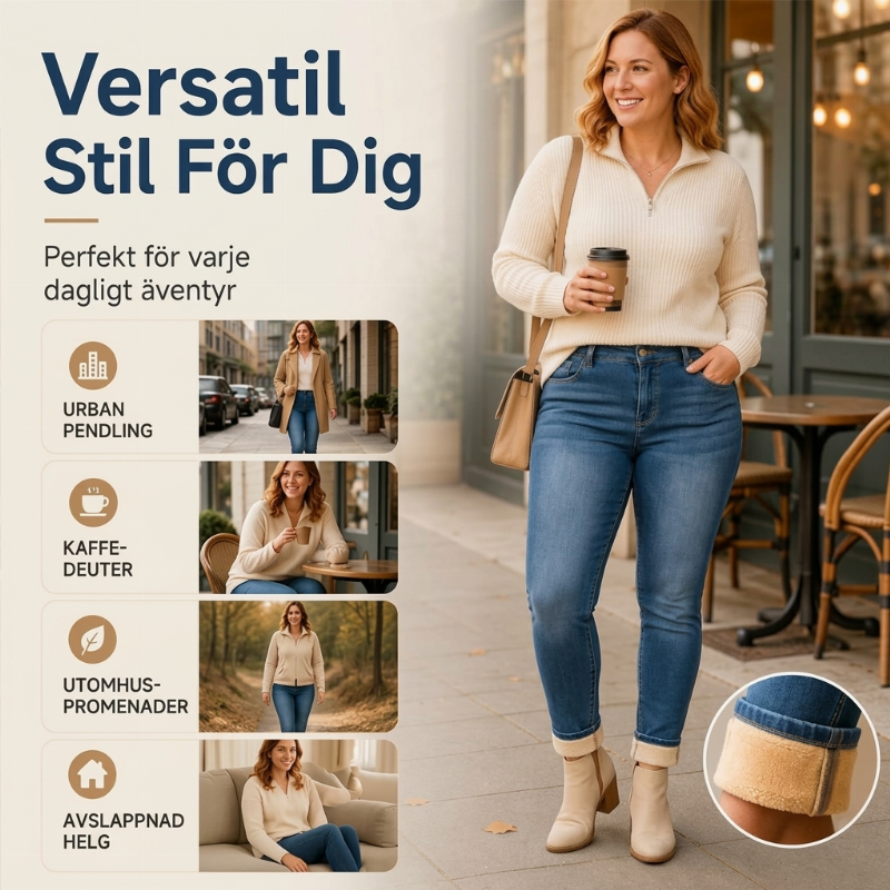 🥰 Perfekt för kallt väder ❄️ Damjeans i stretch med fleecefoder och hög midja