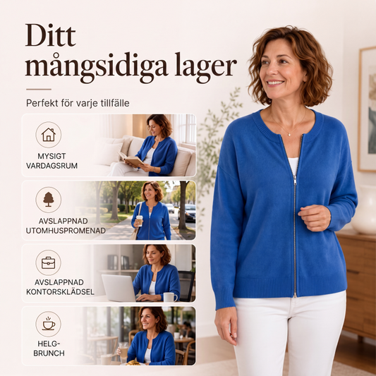 Stickad Jacka Dam med Dragkedja – Mjuk och Bekväm Vardagskofta