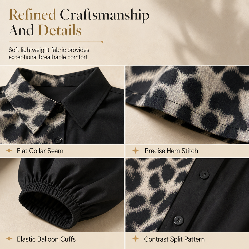 🖤Black Friday-rea: 50 % rabatt🖤 🐆 Långärmad miniklänning för damer med leopardmönster, kontrasterande lappteknik och bälte