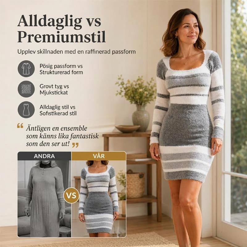 Kvinnor Elegant randig fyrkantig urringning kroppsklänning