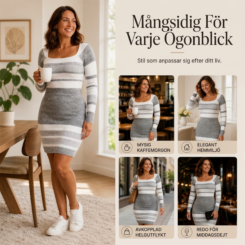 Kvinnor Elegant randig fyrkantig urringning kroppsklänning