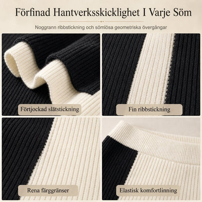 Damset i två delar i stickat med färgblock för höst och vinter, förtjockad tröja med rund hals och kjol