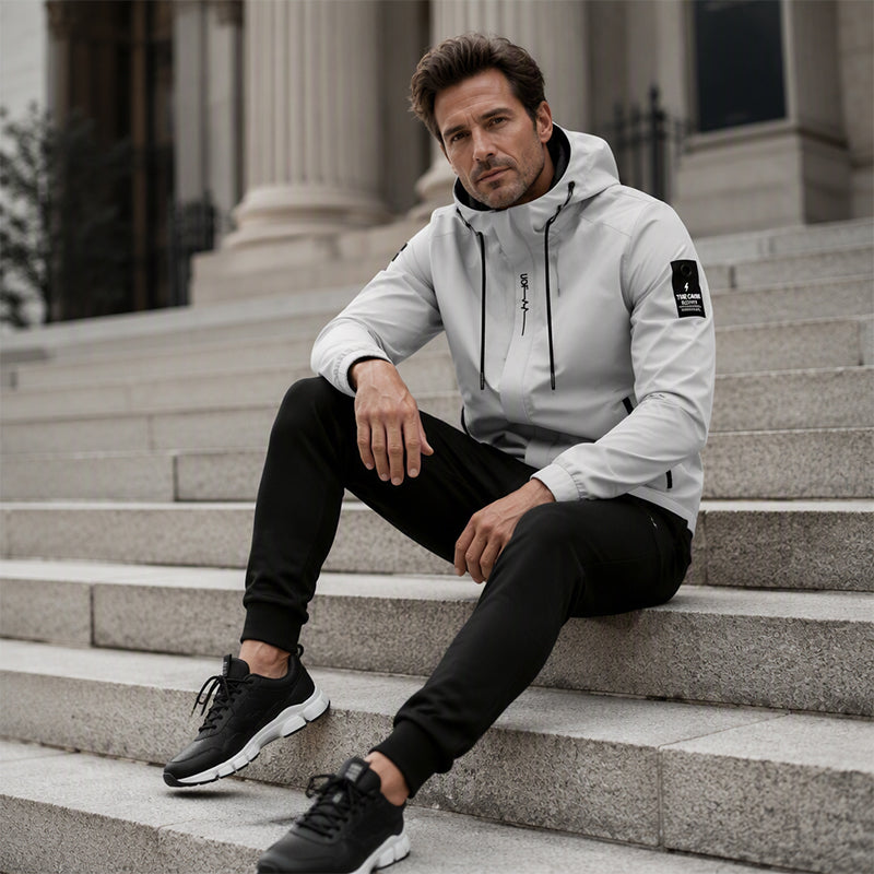 ☁️Bekväm rörelsefrihet, vardagsmässig stil👖 Sportigt streetwear-set för män – avsmalnande byxor och huva, avslappnat och bekvämt ✨